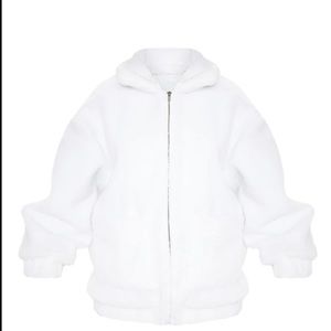 Pretty Little Thing White Oversized Borg Pocket Front Coat Size 10